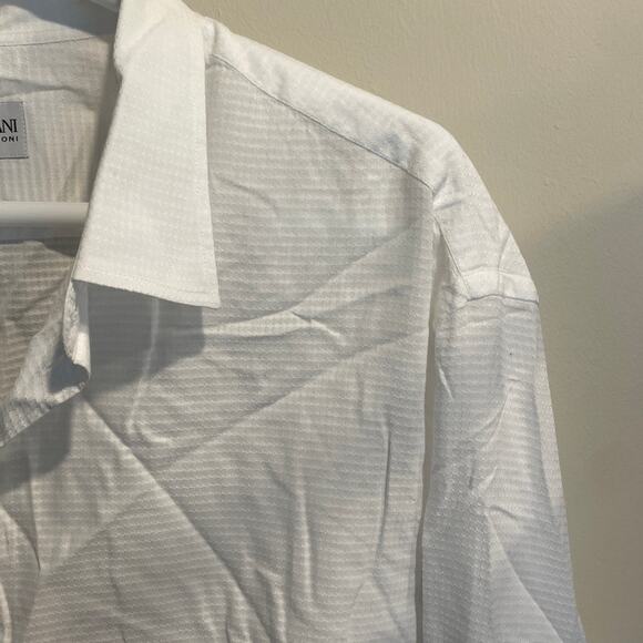 EMPORIO ARMANI Men's Cotton Textured Dress Shirt XXL White Timeless Elegance - Picture 7 of 10